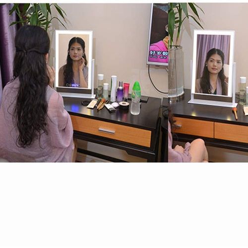  CLQ 18 Large Vanity Makeup Mirror with Lights Vanity Lighted LED Makeup Mirror with Clock Make Up Mirror Cosmetic Mirrors Table Set Touch-Screen Light Control Adjustable Cosmetic