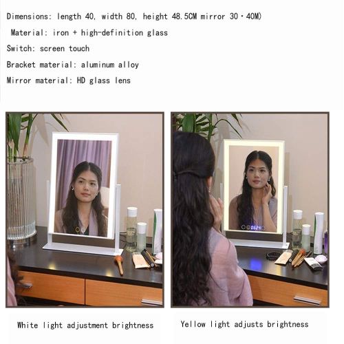  CLQ 18 Large Vanity Makeup Mirror with Lights Vanity Lighted LED Makeup Mirror with Clock Make Up Mirror Cosmetic Mirrors Table Set Touch-Screen Light Control Adjustable Cosmetic