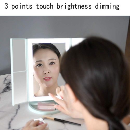  CLQ Makeup Mirrors Wall-Mounted Mirrors Mirror Trifold Vanity Mirror with LED Lights Lighted Makeup Mirror with 2x & 3x Magnifications - 36 Dimmable Natural Lights Touch Screen Counter