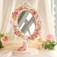 CLQ Makeup Mirrors Wall-Mounted Mirrors Mirror Sided Ornate Freestanding Table Top Mirror Dressing Table Mirror Vintage Vanity Mirror Bedroom Bathroom Mirror Shabby Chic ABS Bathroom M