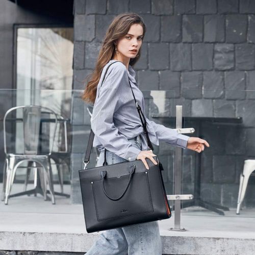  [아마존베스트]CLUCI Briefcase for Women Leather Slim 15.6 Inch Laptop Business Shoulder Bag Black