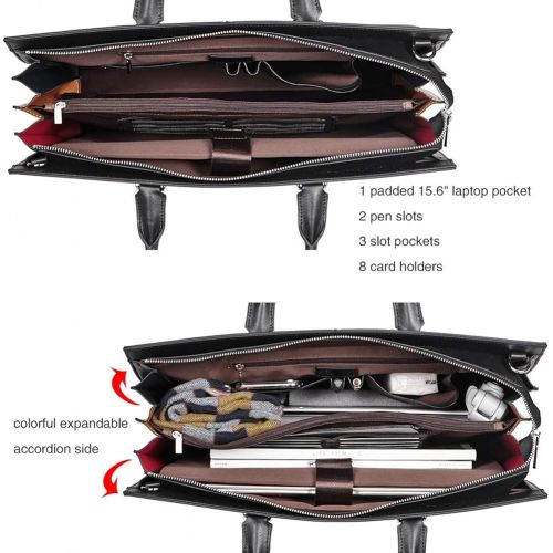  [아마존베스트]CLUCI Briefcase for Women Leather Slim 15.6 Inch Laptop Business Shoulder Bag Black