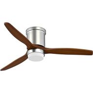 CLUGOJ Flush Mount Ceiling Fan Modern Low Profile Ceiling Fan with Remote Control 52 Outdoor Ceiling Fan 3 Reversible Walnut Wood Blades Noiseless DC Motor and Brushed Nickel