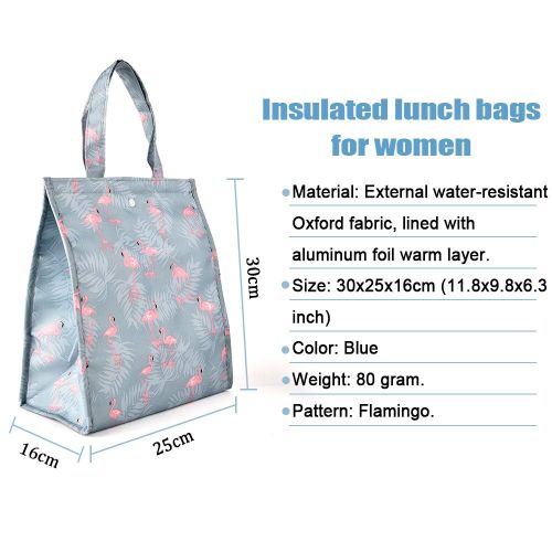  CLian Lunch Bags for Women Insulated Lunch Tote Bag Cute Lunch Box Lunchbox Large Reusable Lunch Bag Lunch Organizer Lunch Holder for Women Adult Girls Kids Men (Blue Flamingo)