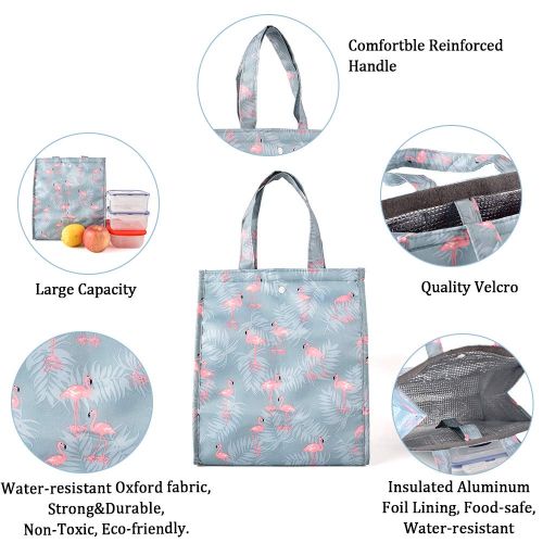  CLian Lunch Bags for Women Insulated Lunch Tote Bag Cute Lunch Box Lunchbox Large Reusable Lunch Bag Lunch Organizer Lunch Holder for Women Adult Girls Kids Men (Blue Flamingo)