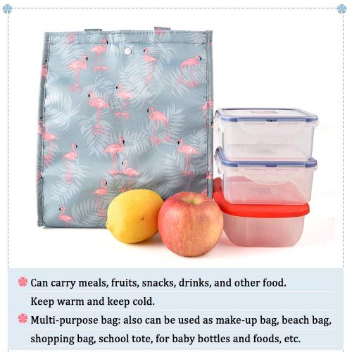  CLian Lunch Bags for Women Insulated Lunch Tote Bag Cute Lunch Box Lunchbox Large Reusable Lunch Bag Lunch Organizer Lunch Holder for Women Adult Girls Kids Men (Blue Flamingo)