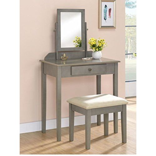  CM Grey Wood Vanity Set with Tilted Mirror and Bench