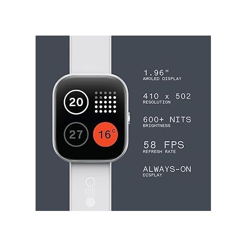  Watch Pro Smartwatch,1.96'' AMOLED Display, IP68 Water Resistant Multi-System GPS Fitness Tracker with Health Monitoring, 13Day Battery Life(Silver)