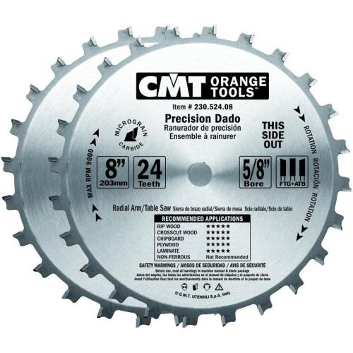  CMT 230.524.08 Precision Dado Set, 8-Inch X 24 Teeth FTG+ATB Grind with 58-Inch. Bore