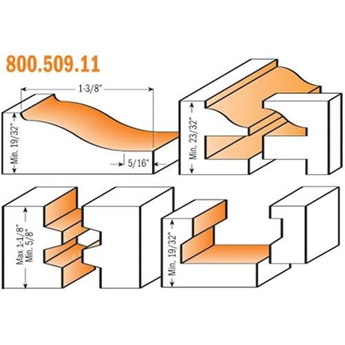  CMT 800.509.11 5-Piece Ogee Complete Kitchen 12-Inch Shank Router Bit Set