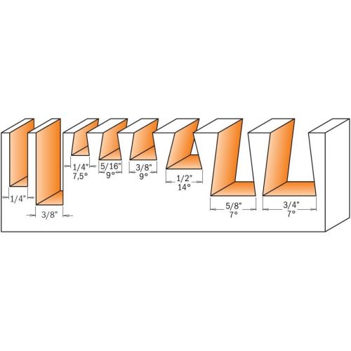  CMT 800.500.11 8-Piece Dovetail & Straight Bit Set, 14-Inch Shank