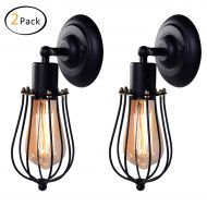 Wire Cage Wall Sconce,CMYK Dimmable Metal Industrial Wall Light Shade Vintage Style Edison Mini Antique Fixture For Headboard Bedroom Garage Porch Mirror,2Pack