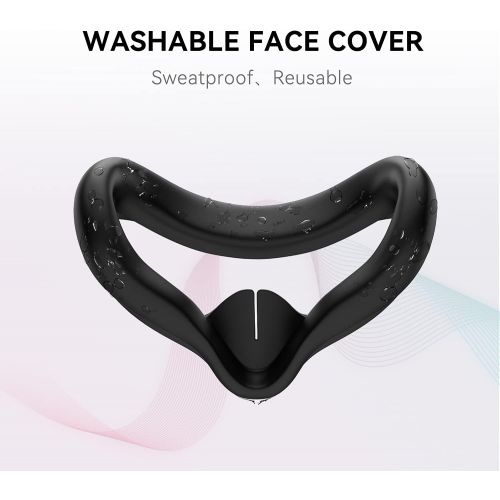  [아마존베스트]CNBEYOUNG VR Face Cover and Lens Cover for Oculus Quest 2, Sweatproof Silicone Face Pad Mask & Face Cushion for Oculus Quest 2 VR Headset (Black)
