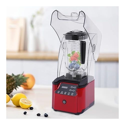  Commercial Smoothie Blender, 8 Gears Professional Countertop Blender with Removable Shield - 110V 2200W Wave Action Blender-for Shakes and Smoothies, Puree, Crush Ice, 80 Oz Capacity