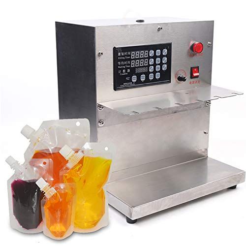  CNCEST Electric Automatic Suction Nozzle Stand-up Pouch Filling Machine, 110V 6 Head Digital Control Liquid Filling Machine for Beer Juice Milk Yogurt