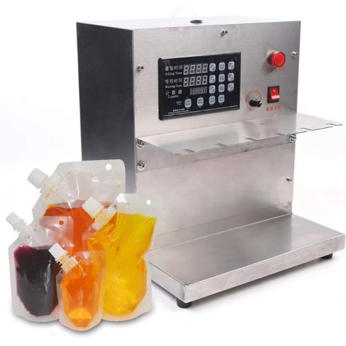  CNCEST Electric Automatic Suction Nozzle Stand-up Pouch Filling Machine, 110V 6 Head Digital Control Liquid Filling Machine for Beer Juice Milk Yogurt