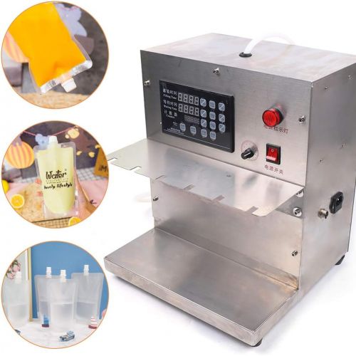  CNCEST Electric Automatic Suction Nozzle Stand-up Pouch Filling Machine, 110V 6 Head Digital Control Liquid Filling Machine for Beer Juice Milk Yogurt