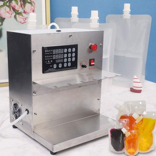  CNCEST Electric Automatic Suction Nozzle Stand-up Pouch Filling Machine, 110V 6 Head Digital Control Liquid Filling Machine for Beer Juice Milk Yogurt