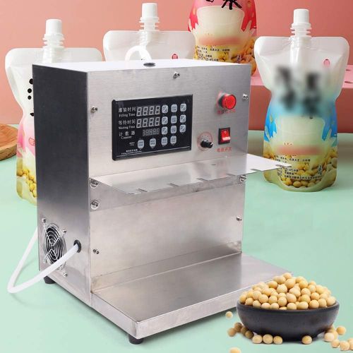  CNCEST Electric Automatic Suction Nozzle Stand-up Pouch Filling Machine, 110V 6 Head Digital Control Liquid Filling Machine for Beer Juice Milk Yogurt