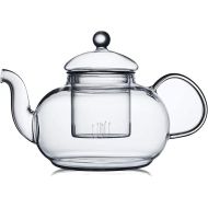 CnGlass 33.8oz Glass Teapot with Removable Infuser,Stovetop Safe Tea Kettle,Blooming & Loose Leaf Tea Pot