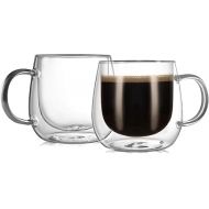 CNGLASS Double Walled Glass Coffee Mugs 10oz,Large Insulated Espresso Cups,Set of 2 Clear Glasses Cappuccino Mug with Handle(Tea Latte Glassware)