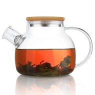 CnGlass Glass Teapot Stovetop Safe,30.4oz Clear Teapots with Removable Filter Spout,Teapot for Loose Leaf and Blooming Tea