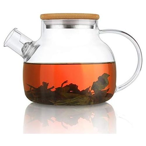  CnGlass Glass Teapot Stovetop Safe,30.4oz Clear Teapots with Removable Filter Spout,Teapot for Loose Leaf and Blooming Tea