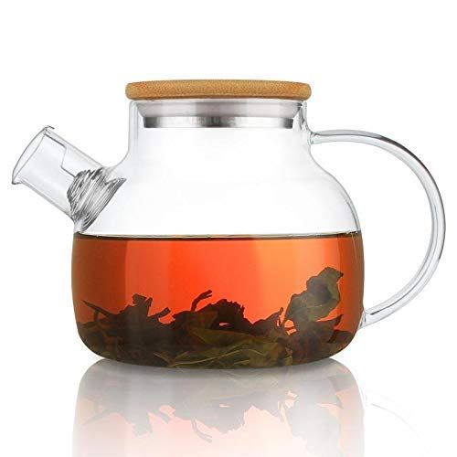  CnGlass Glass Teapot Stovetop Safe,30.4oz Clear Teapots with Removable Filter Spout,Teapot for Loose Leaf and Blooming Tea