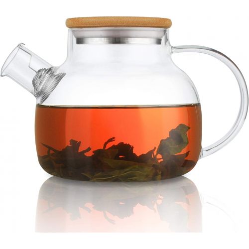  CnGlass Glass Teapot Stovetop Safe,30.4oz Clear Teapots with Removable Filter Spout,Teapot for Loose Leaf and Blooming Tea