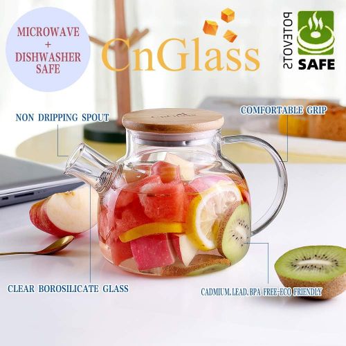  CnGlass Glass Teapot Stovetop Safe,30.4oz Clear Teapots with Removable Filter Spout,Teapot for Loose Leaf and Blooming Tea