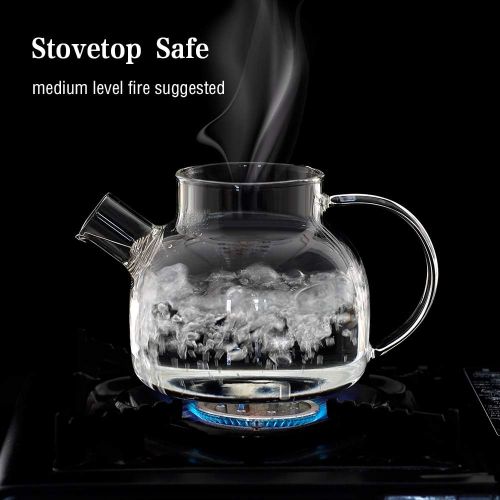  CnGlass Glass Teapot Stovetop Safe,30.4oz Clear Teapots with Removable Filter Spout,Teapot for Loose Leaf and Blooming Tea