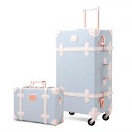 CO Unitravel Retro Suitcase Set Spinner PU Trunk Luggage with Train Case (Blue, 20inch+12inch)