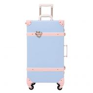 CO Girl Cute Trolley Suitcase Retro PU Trunk Rolling Spinner Luggage Blue 22