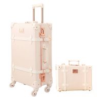 CO Travel Vintage Luggage Sets Cute Trolley Suitcases Set Lightweight Trunk Retro Style for Women Rose White 20