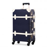 CO Unitravel Vintage Suitcase Retro PU Trunk Rolling Spinner Lightweight Luggage