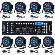 CO-Z LED Stage Lights DMX Light, 8 pcs 18x3W RGB Par Can Lights Package with DMX Controller Sound Activated Stage Effect Lighting for Party DJ Dance Church Wedding Home Uplighting