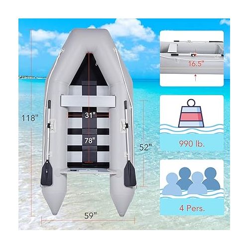  CO-Z 10 ft Inflatable Dinghy Boats with Aluminium Alloy Floor, 4 Person Portable Boat Raft, Inflatable Touring Kayak for Adults, Inflatable Sport Tender Fishing Dinghy Boat with Panel Paddles Air Pump