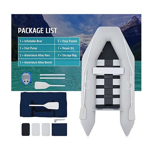  CO-Z 10 ft Inflatable Dinghy Boats with Aluminium Alloy Floor, 4 Person Portable Boat Raft, Inflatable Touring Kayak for Adults, Inflatable Sport Tender Fishing Dinghy Boat with Panel Paddles Air Pump