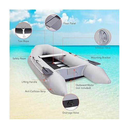  CO-Z 10 ft Inflatable Dinghy Boats with Aluminium Alloy Floor, 4 Person Portable Boat Raft, Inflatable Touring Kayak for Adults, Inflatable Sport Tender Fishing Dinghy Boat with Panel Paddles Air Pump