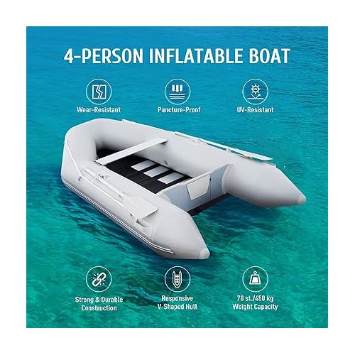  CO-Z 10 ft Inflatable Dinghy Boats with Aluminium Alloy Floor, 4 Person Portable Boat Raft, Inflatable Touring Kayak for Adults, Inflatable Sport Tender Fishing Dinghy Boat with Panel Paddles Air Pump