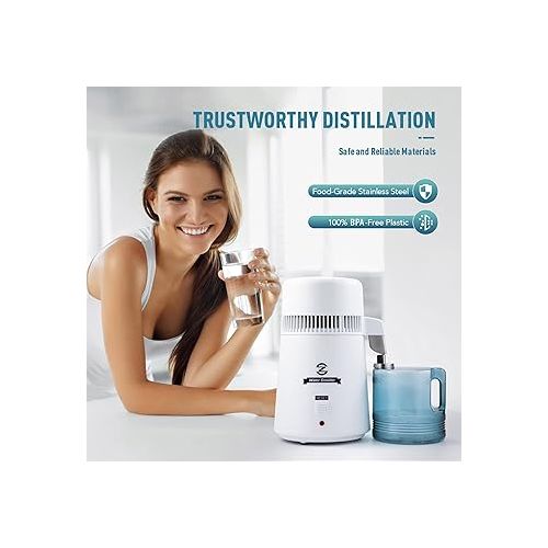  CO-Z Distilled Water Maker, 1 Gallon Water Distiller, 4L Home Countertop Water Distiller Machine, Table Desktop Water Distill Distilling Purifier Purification Filter, Home Pure Clean Water Device