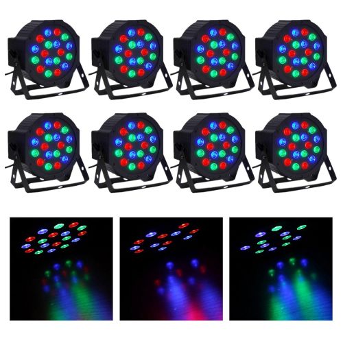  CO-Z LED Par Lights 18x3W Pack of 8 pcs RGB DJ Stage Party Light System with DMX Controller System Par Can LED Beam Pub Bar