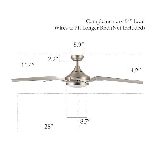  CO-Z 56-Inch Contemporary Ceiling Fan with Five Silver ABS Blades and White Glass LED Light Kit (15W 3000K) Brushed Nickel Finish Remote Control