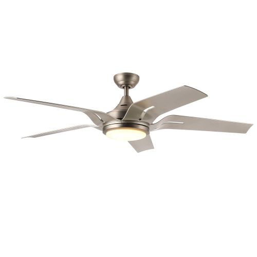  CO-Z 56-Inch Contemporary Ceiling Fan with Five Silver ABS Blades and White Glass LED Light Kit (15W 3000K) Brushed Nickel Finish Remote Control