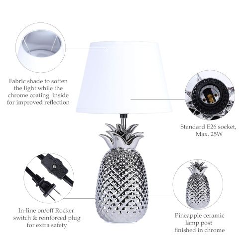  CO-Z Modern Table Lamp with Ceramic Pineapple Base in Brushed Nickel Finish, 16’’ Accent Lamp Bedside Lamp with White Fabric Shade, Decorative Desk Lamp for Living Room, Bedroom, U