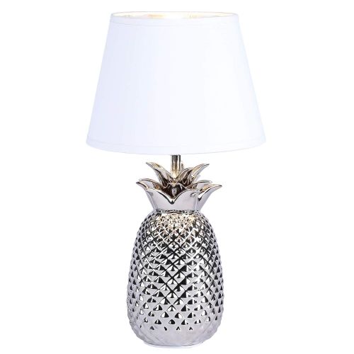  CO-Z Modern Table Lamp with Ceramic Pineapple Base in Brushed Nickel Finish, 16’’ Accent Lamp Bedside Lamp with White Fabric Shade, Decorative Desk Lamp for Living Room, Bedroom, U