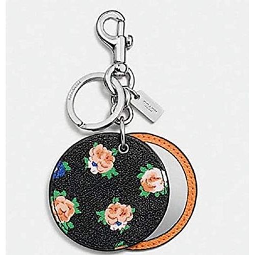  Coach Floral Disc Mirror Bag Charm Key Fob Ring F58500 Blue Beige Gold