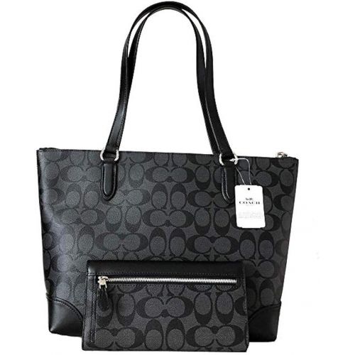  New Coach C Signature Purse Hand Bag Tote & Wallet Matching 2 Piece Set Black