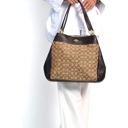  COACH Small Lexy Shoulder Bag in Signature Jacquard Brown Khaki 67623