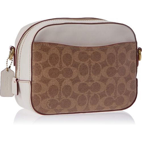  COACH Camera Bag in Coated Canvas Signature Tan/Chalk/Brass One Size